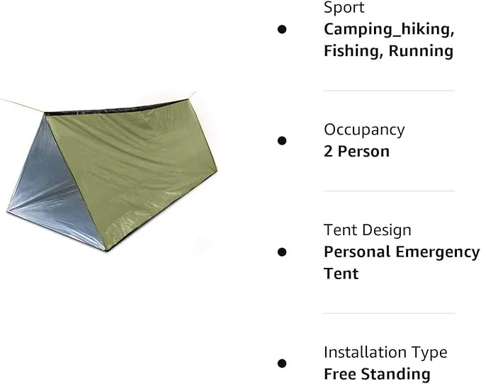 1 Piece Survival Shelter, Polyester Film Emergency Tent Survival Kit with String Bundle Pocket Whistle for Hiking, Car Camping, First Aid Hurricane