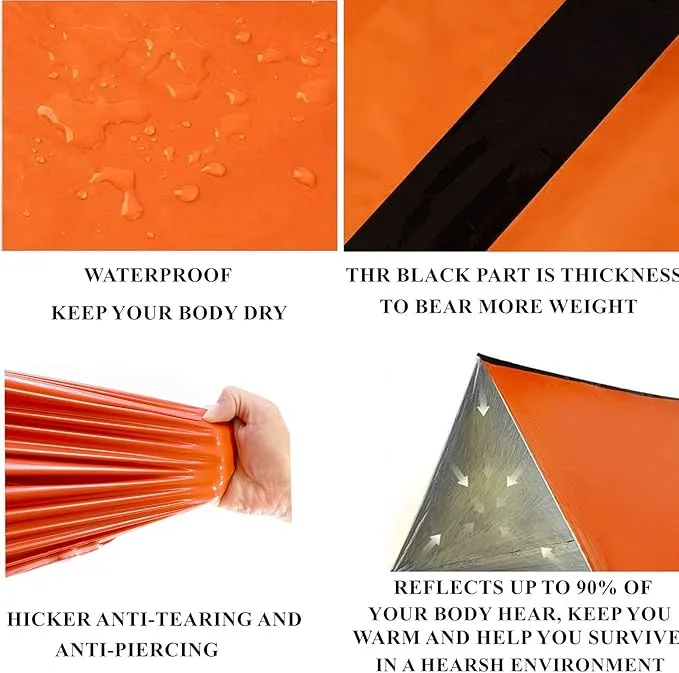 1 Piece Survival Shelter, Polyester Film Emergency Tent Survival Kit with String Bundle Pocket Whistle for Hiking, Car Camping, First Aid Hurricane