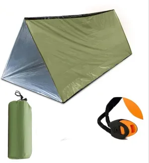 1 Piece Survival Shelter, Polyester Film Emergency Tent Survival Kit with String Bundle Pocket Whistle for Hiking, Car Camping, First Aid Hurricane