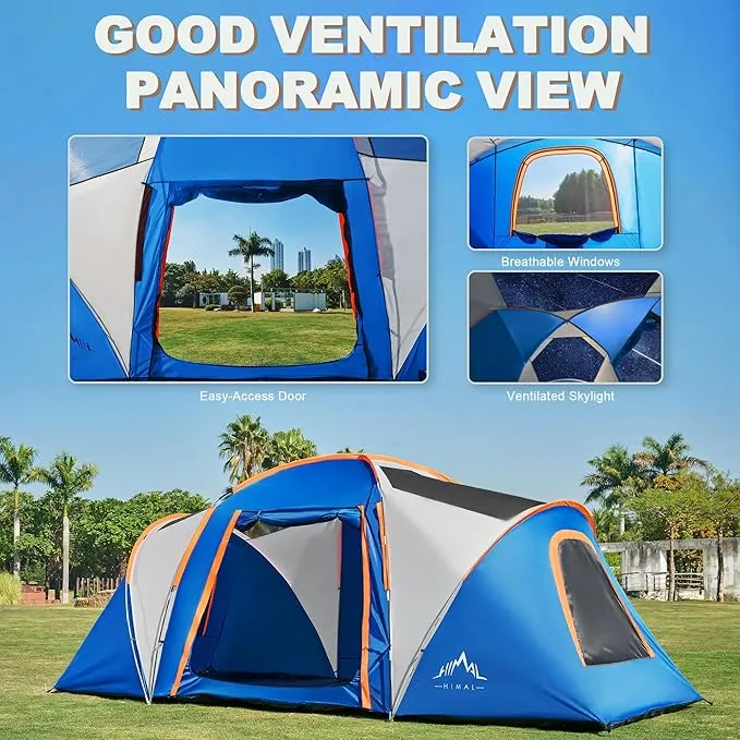 10 Person Family Tents for Camping Waterproof, Music Festival, Parties,2 Room Big Tent with 4 Large Mesh Windows, Double Layer, Easy Setup, Weather Resistant,18ft X 9ft X6.8ft