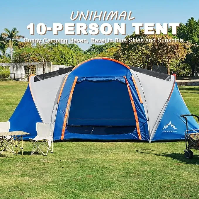 10 Person Family Tents for Camping Waterproof, Music Festival, Parties,2 Room Big Tent with 4 Large Mesh Windows, Double Layer, Easy Setup, Weather Resistant,18ft X 9ft X6.8ft
