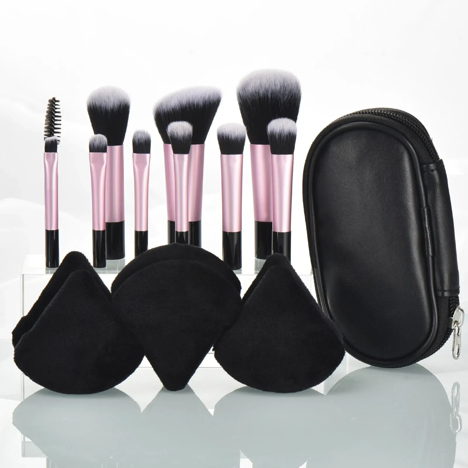 10-Piece Mini Makeup Brush Set with Travel Bag