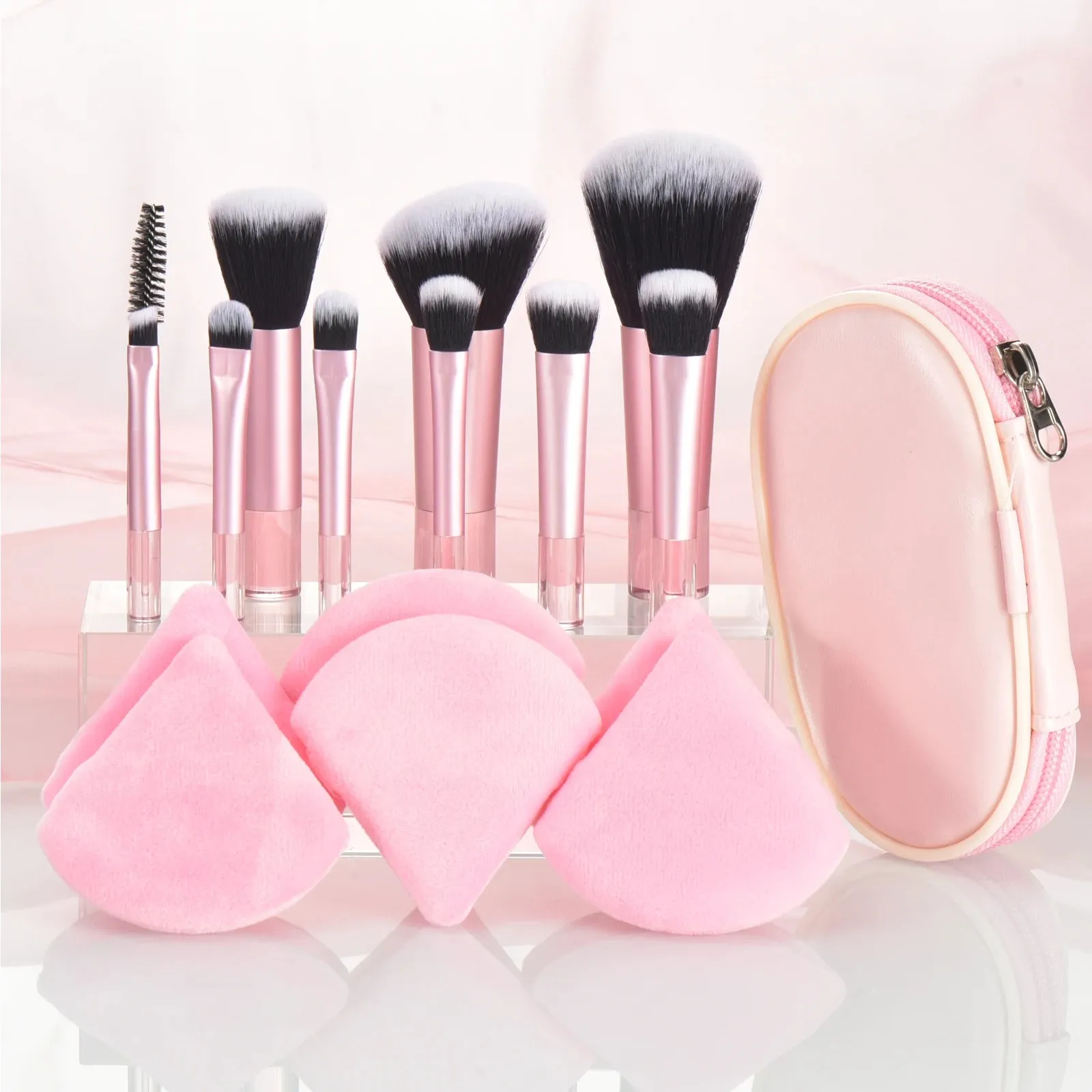 10-Piece Mini Makeup Brush Set with Travel Bag