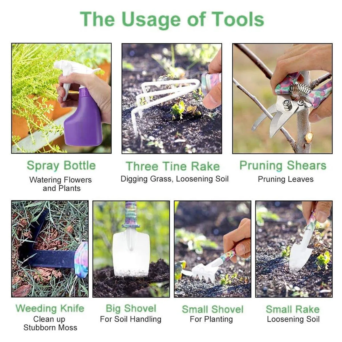 10PC Garden Tool Kit Shovel Rake Planting Tools Set with Purple Handles Gift