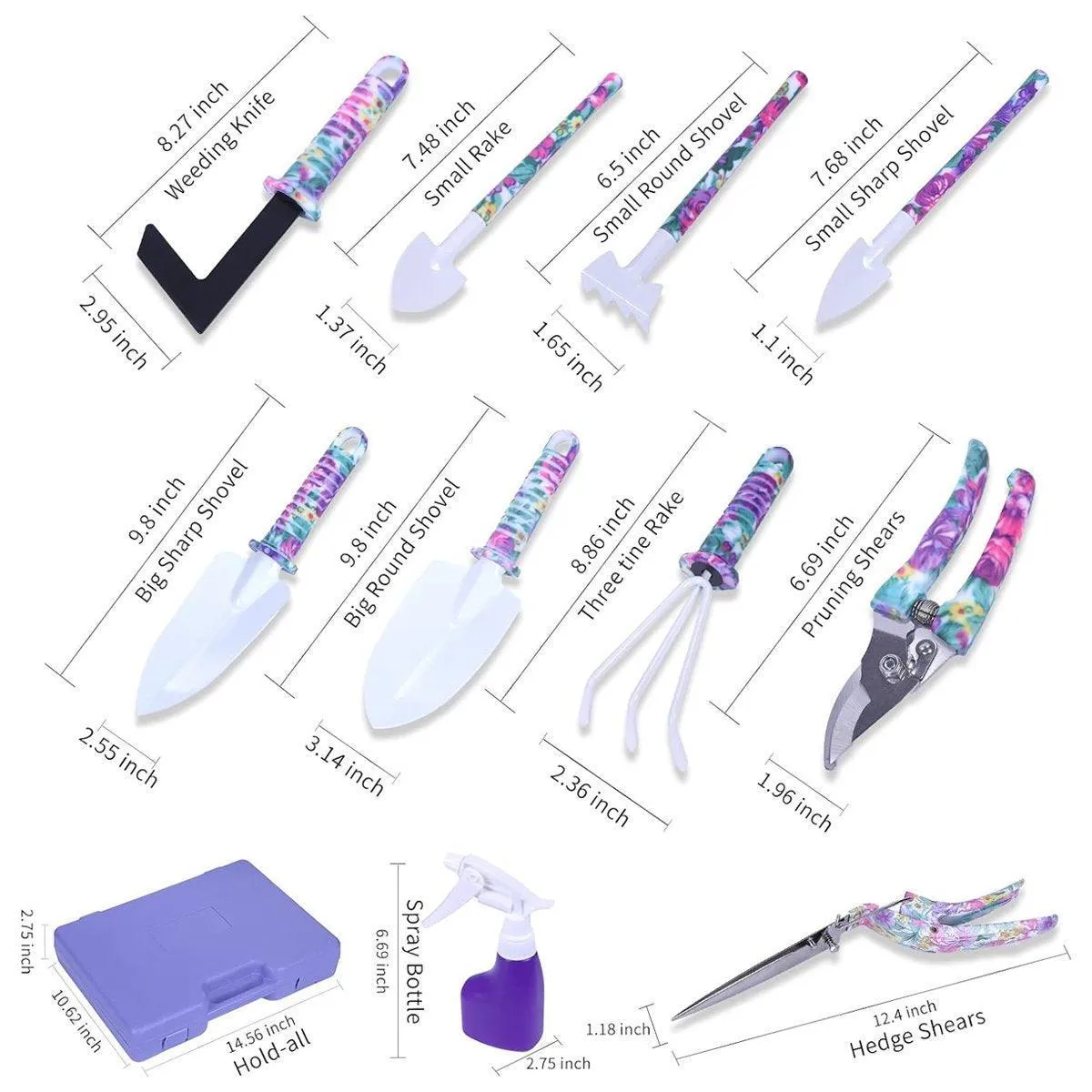 10PC Garden Tool Kit Shovel Rake Planting Tools Set with Purple Handles Gift