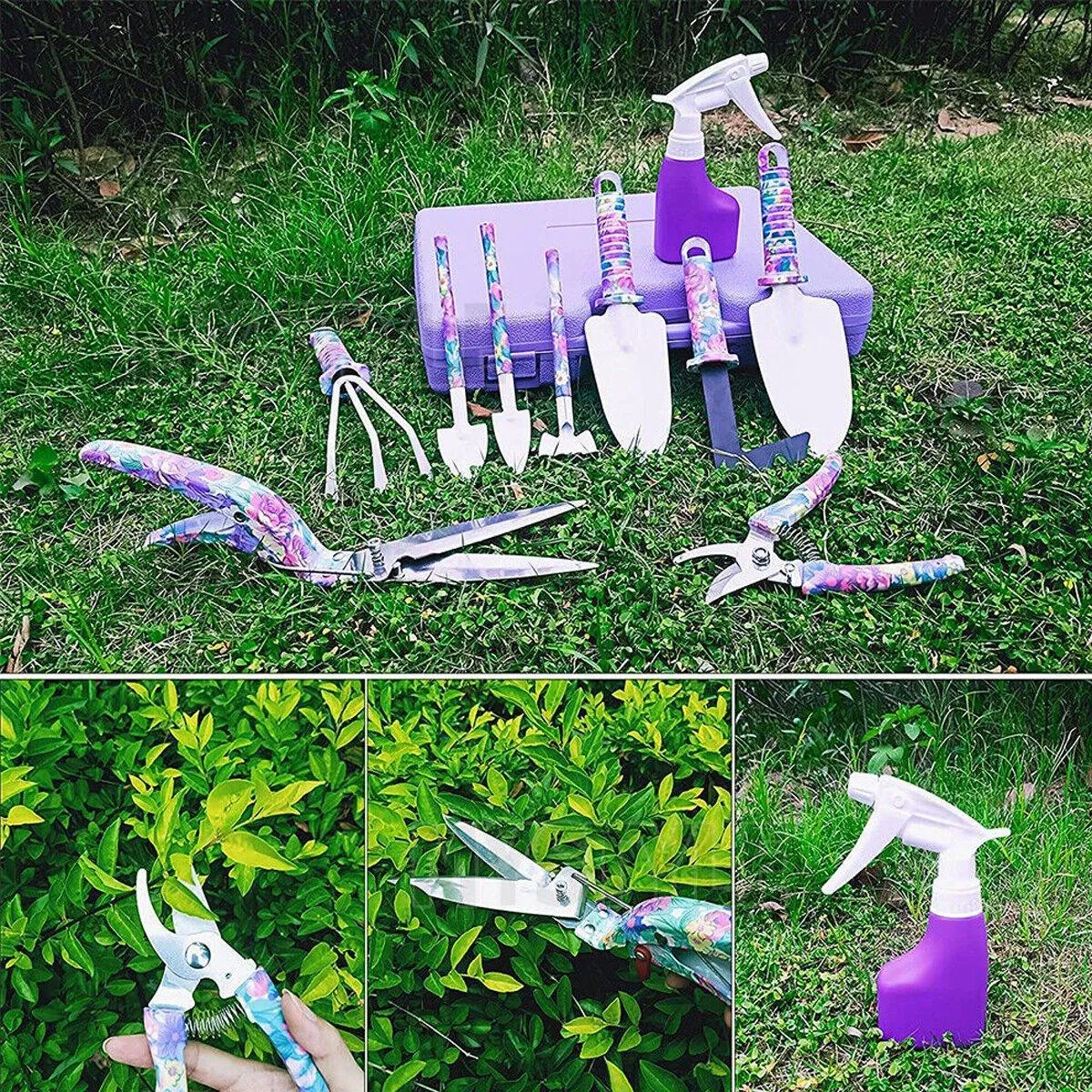 10PC Garden Tool Kit Shovel Rake Planting Tools Set with Purple Handles Gift