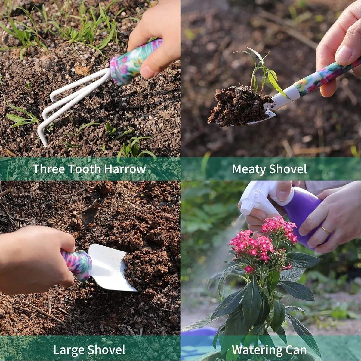 10PC Garden Tool Kit Shovel Rake Planting Tools Set with Purple Handles Gift