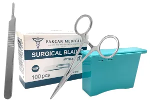 10R Dermaplaning Professional Kit Includes:10R Dermaplaning Scalpel Blades (100 Pack), Scalpel Handle No. 3, Scalpel Blade Remover, Hemostat Forceps