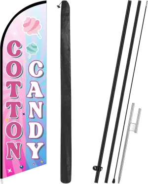 11 ft Cotton Candy Feather Flag Swooper Flag Business Cotton Candy Signs Feather Flag Windless Banner Business Advertising Flag with Stainless Flagpole for Store Outdoor Carnivals