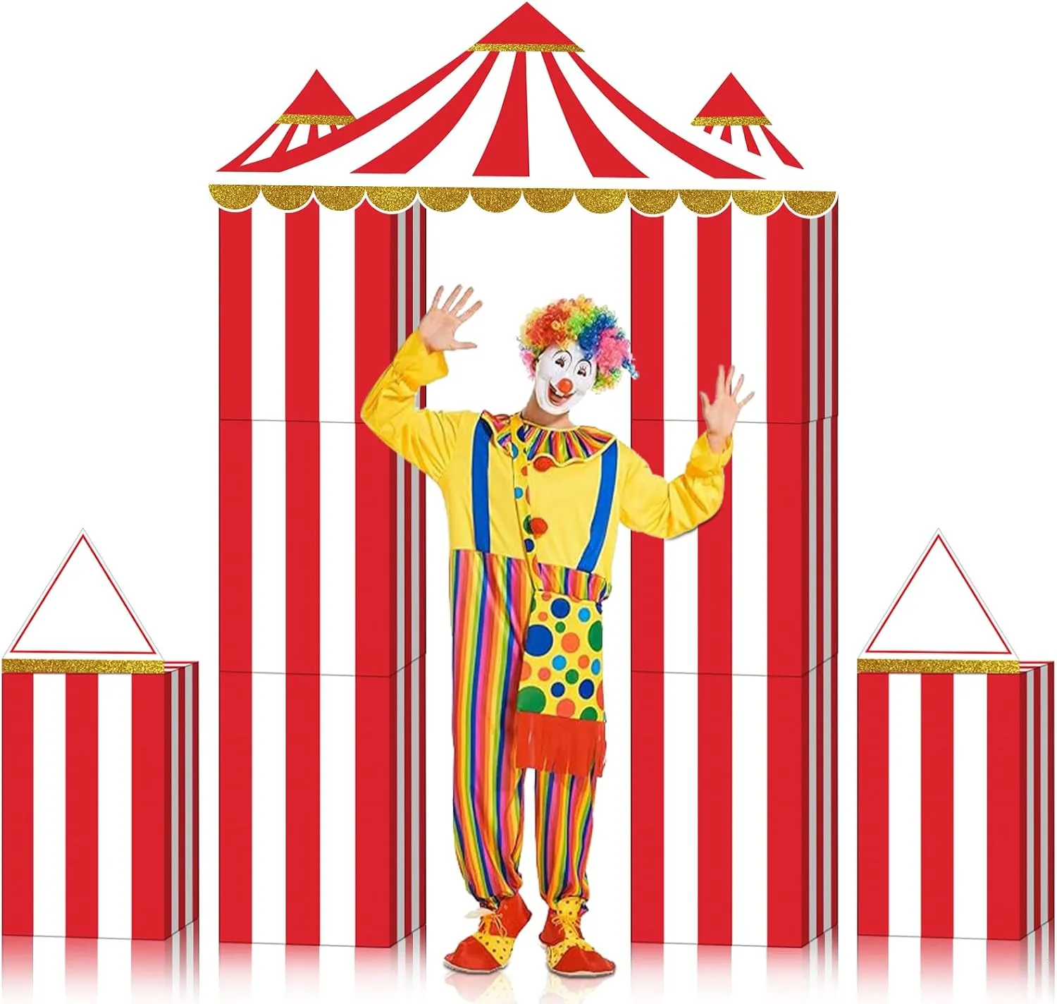 11 Pcs Circus Tent Decorations Set Red and White Striped Pennant Decoration Boxes Carnival Tent Circus Theme Party Decoration for Carnival Birthday Halloween Clown Theme Party Supplies, 16 x 10 inch
