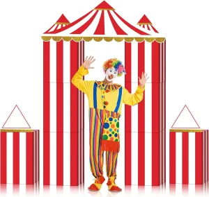 11 Pcs Circus Tent Decorations Set Red and White Striped Pennant Decoration Boxes Carnival Tent Circus Theme Party Decoration for Carnival Birthday Halloween Clown Theme Party Supplies, 16 x 10 inch