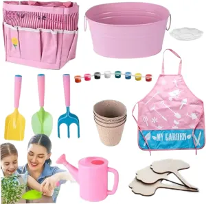 11PCS Kids Gardening Set, Safe and Friendly Kids Garden Tools with Tote Bag Shovel, Trowel, Watering Can and More Tools for Enhancing Exercise Hands-On Skills