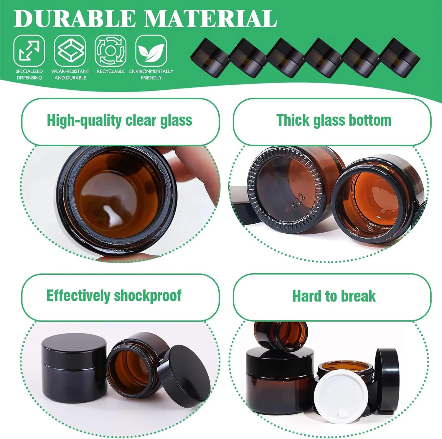 120Pcs 10g Amber Glass Jars Assortment Kit with Inner Liners and Black Lids, Spoons and blank labels for Storing Lip and Body Scrub, Lotion, Body Butter, Bath Salts