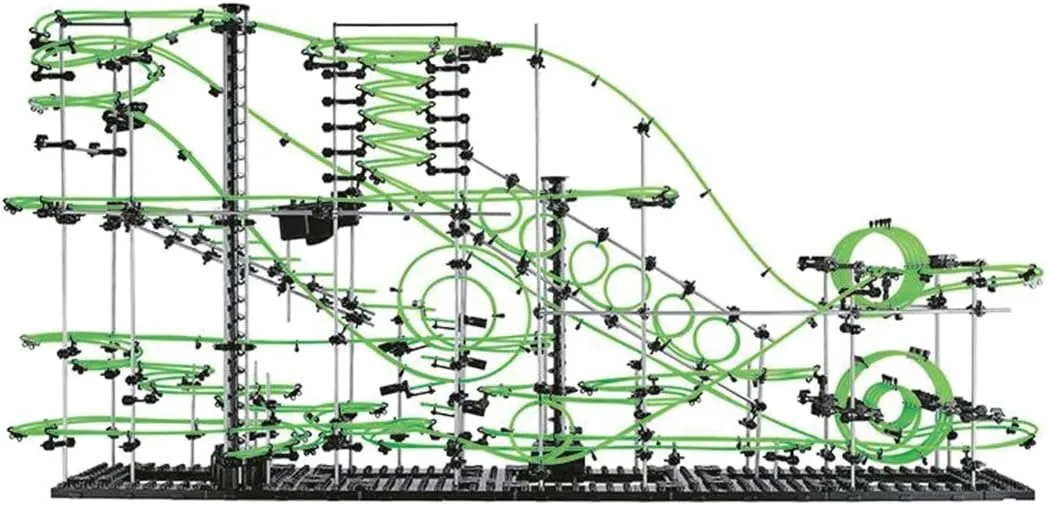 1337 Pieces Marble Roller Coaster Kit for Adults, Level 8 Luminous Version Roller Coaster Maze Game Space Rail with 8 Steel Balls Glow in The Dark