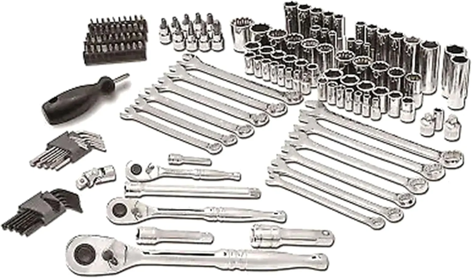 152 Piece Mechanics SAE and Metric Socket Tool Kit with 1/4, 3/8, and 1/2 Inch Drive, Assorted Bits, Adapter, Wrenches, and Hex Keys