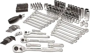 152 Piece Mechanics SAE and Metric Socket Tool Kit with 1/4, 3/8, and 1/2 Inch Drive, Assorted Bits, Adapter, Wrenches, and Hex Keys