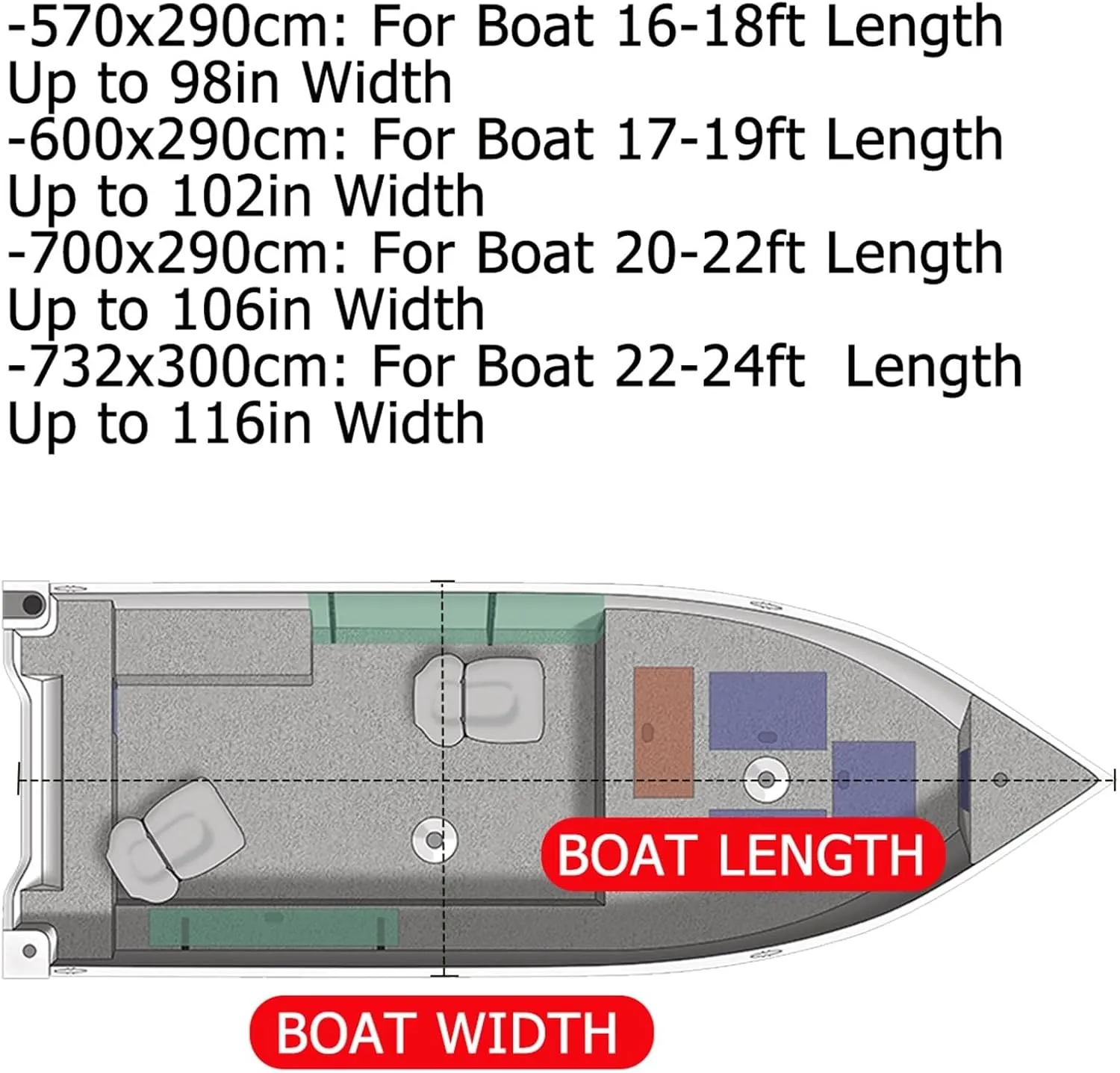 16ft-24ft Center Console T-Top Boat Cover Roof Tent 600D Waterproof Anti-UV Dust-Proof Heavy-Duty Trailerable Boat Cover Shelter(17-19FT)