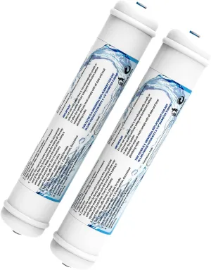 2 Pack Inline Water Filter 1/4" Quick-Connect Replacement Cartridge Inline Activated Carbon Block Filter for Refrigerator, Ice Maker, Under Sink System, Reduces Chlorine, Fluoride, Limescale and More
