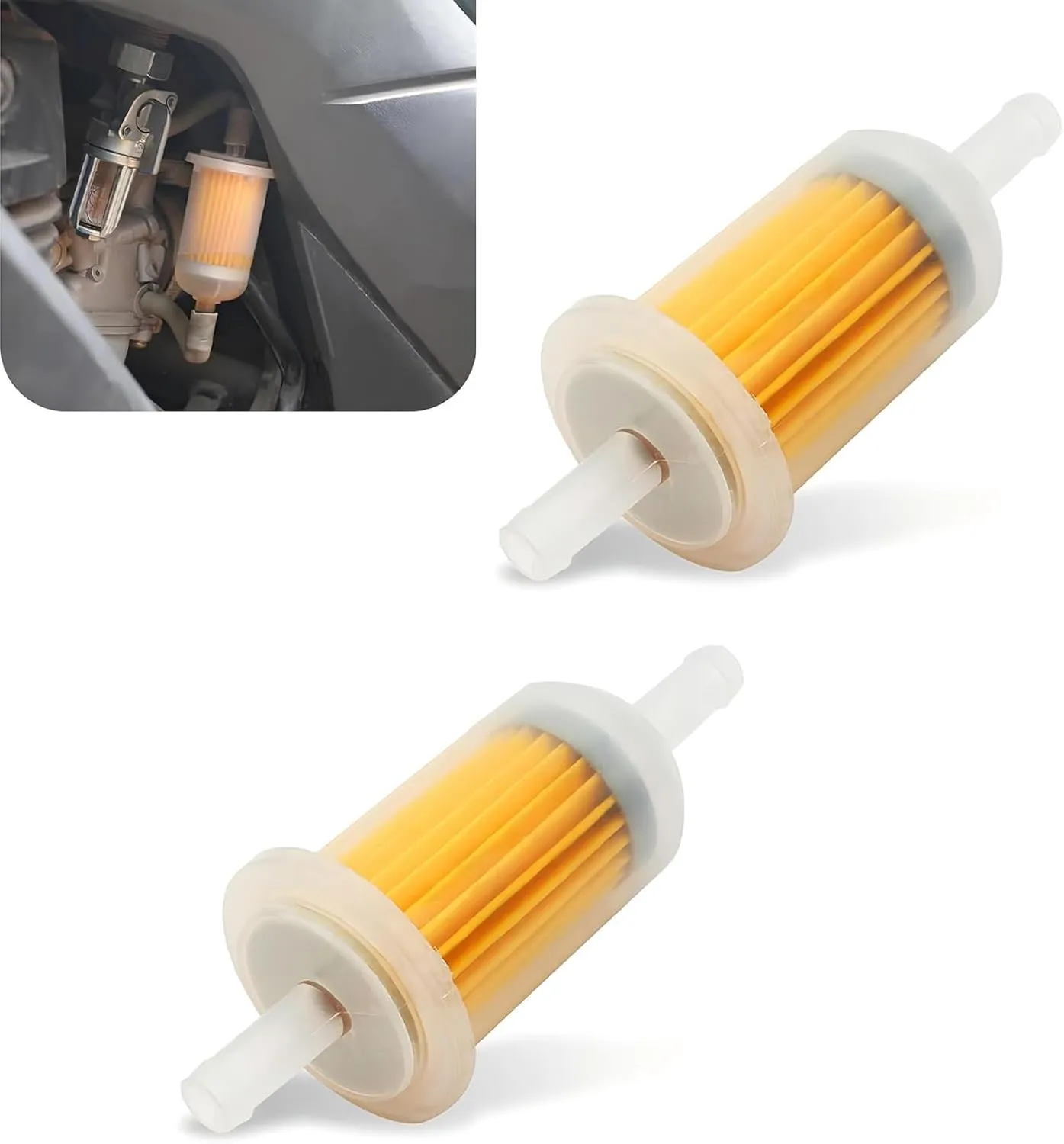 2 PCS Car Fuel Filter, 1/4" Inline High Flow Particulate Impurity Filter Cup, ABS Transparent Housing Visual Filter Replacement, for Most Motorcycles Scooters Dirt Bikes (Yellow)