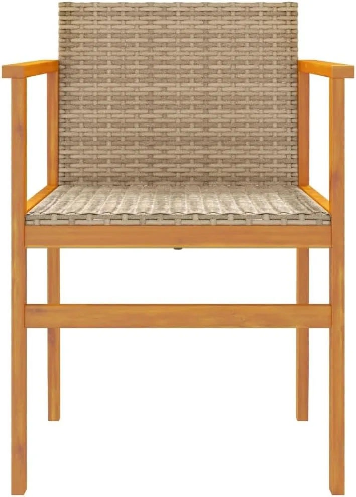 2-Piece Beige Patio Chairs Set with PE Rattan & Solid Wood Frame Outdoor Furniture Durable Weather-Resistant Lounge Chairs for Poolside, Backyard, Deck