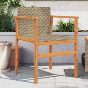 2-Piece Beige Patio Chairs Set with PE Rattan & Solid Wood Frame Outdoor Furniture Durable Weather-Resistant Lounge Chairs for Poolside, Backyard, Deck