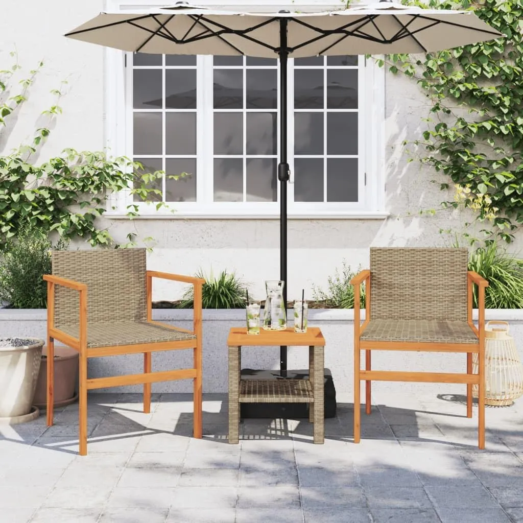 2-Piece Beige Patio Chairs Set with PE Rattan & Solid Wood Frame Outdoor Furniture Durable Weather-Resistant Lounge Chairs for Poolside, Backyard, Deck