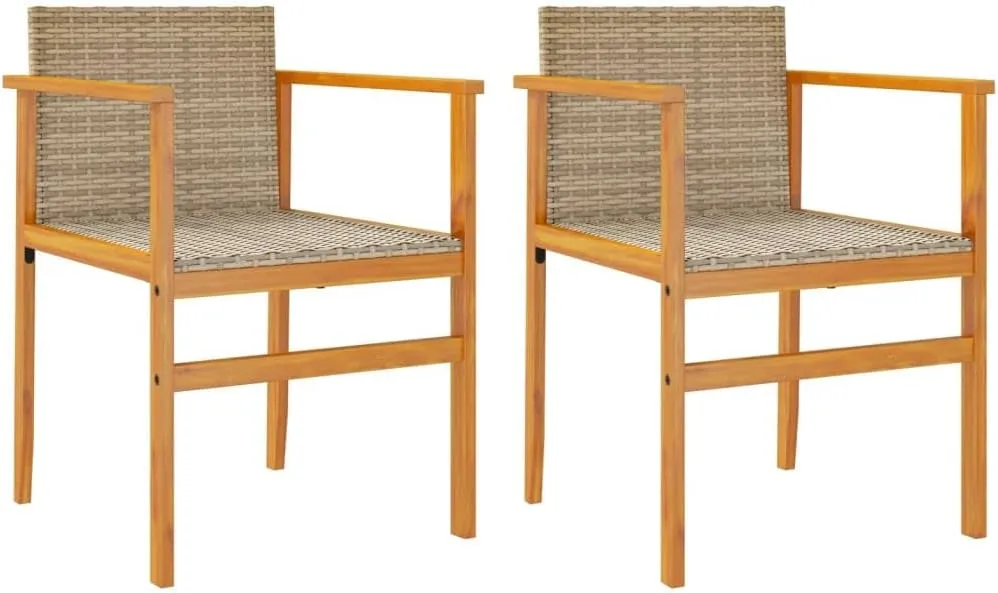 2-Piece Beige Patio Chairs Set with PE Rattan & Solid Wood Frame Outdoor Furniture Durable Weather-Resistant Lounge Chairs for Poolside, Backyard, Deck