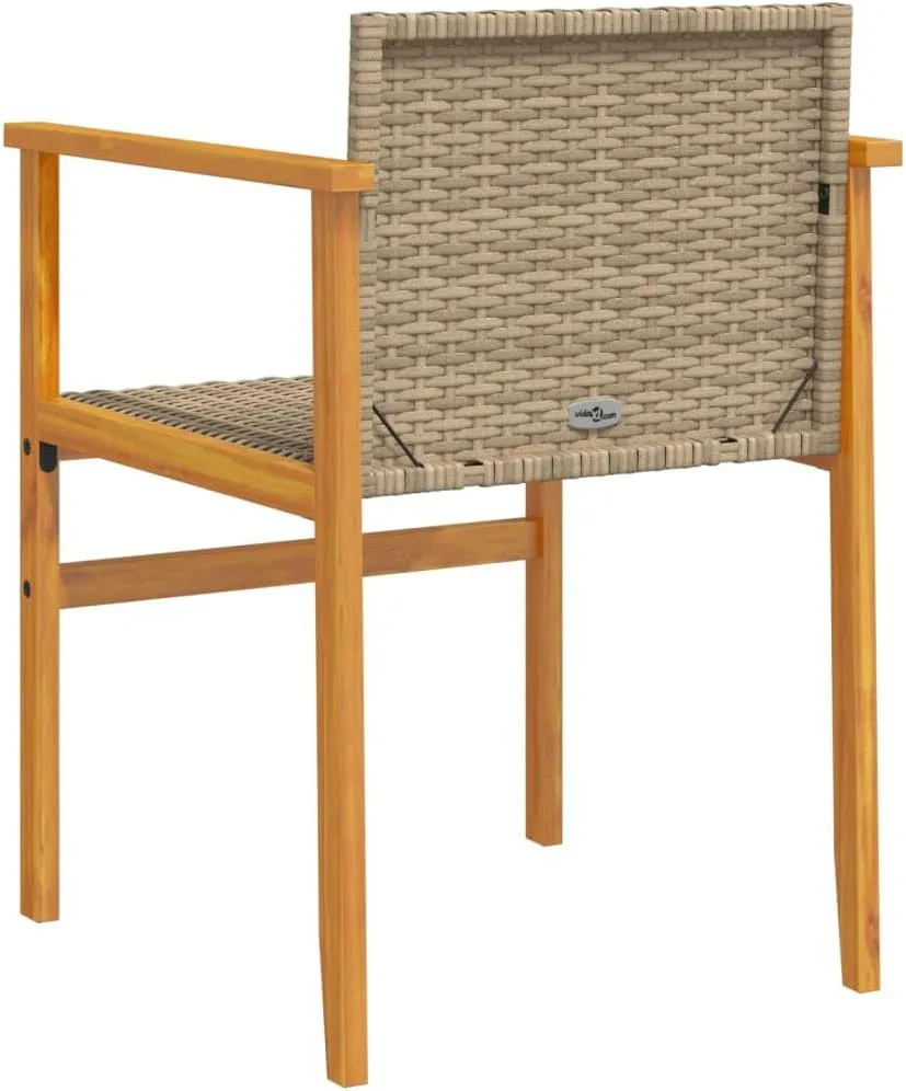 2-Piece Beige Patio Chairs Set with PE Rattan & Solid Wood Frame Outdoor Furniture Durable Weather-Resistant Lounge Chairs for Poolside, Backyard, Deck