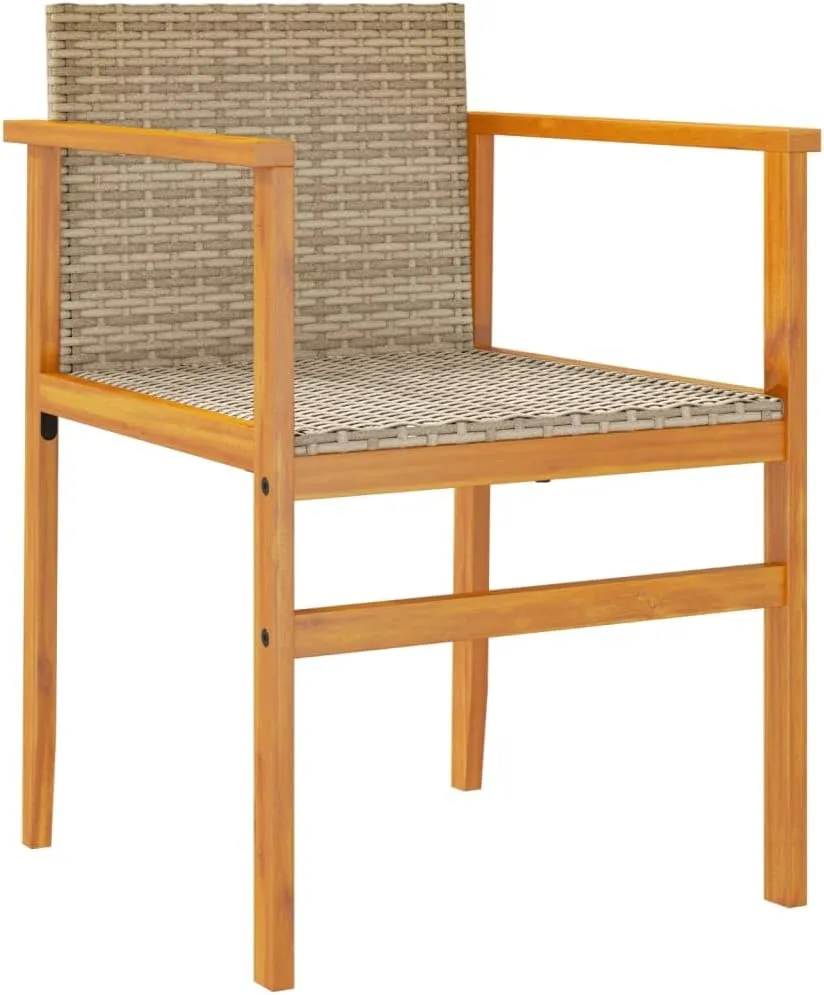 2-Piece Beige Patio Chairs Set with PE Rattan & Solid Wood Frame Outdoor Furniture Durable Weather-Resistant Lounge Chairs for Poolside, Backyard, Deck