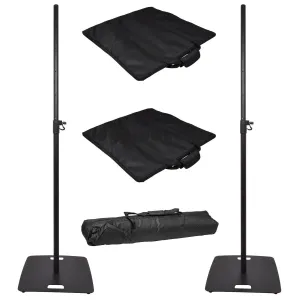 2 x QTX Speaker Stand Black with Square Base with Carry Bags
