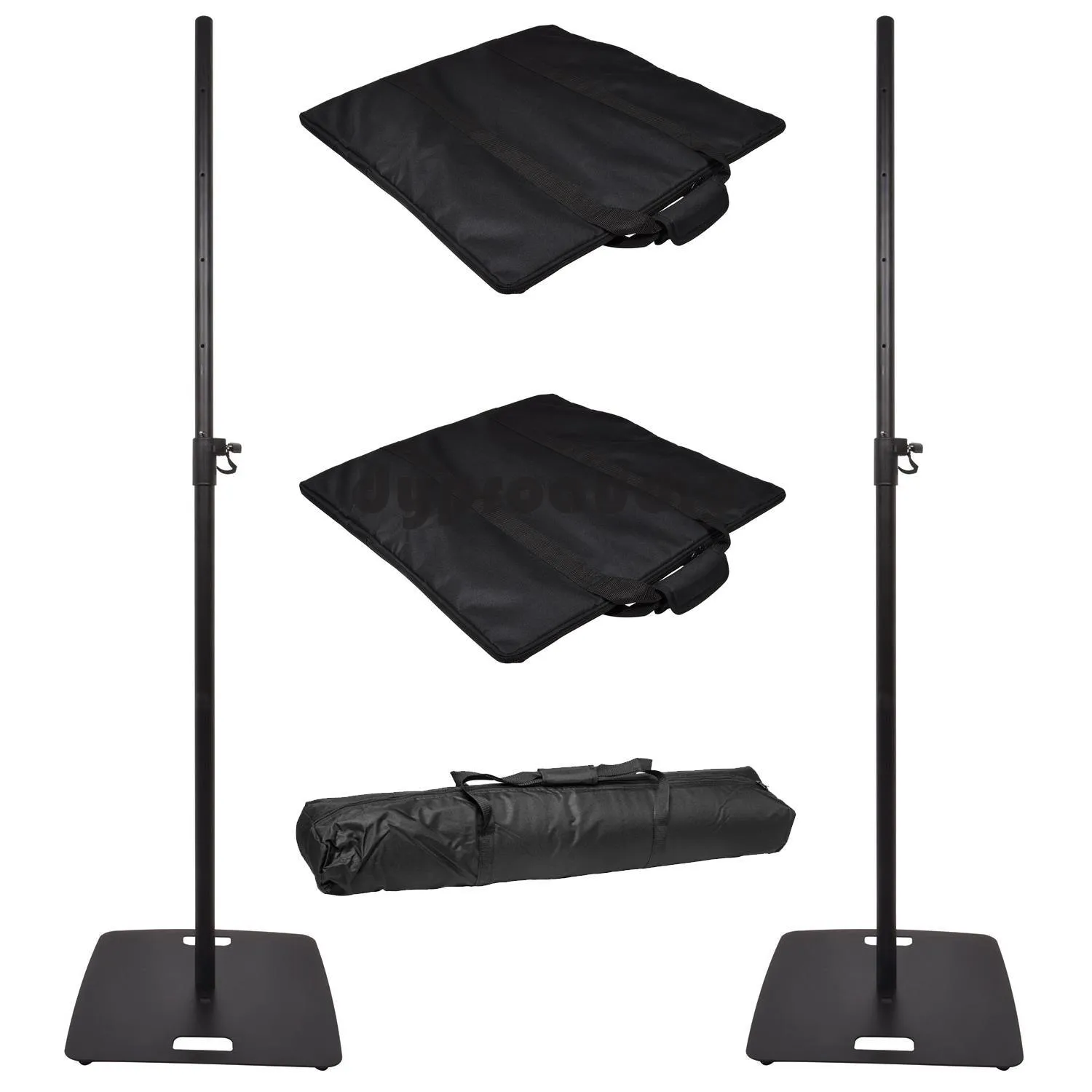 2 x QTX Speaker Stand Black with Square Base with Carry Bags