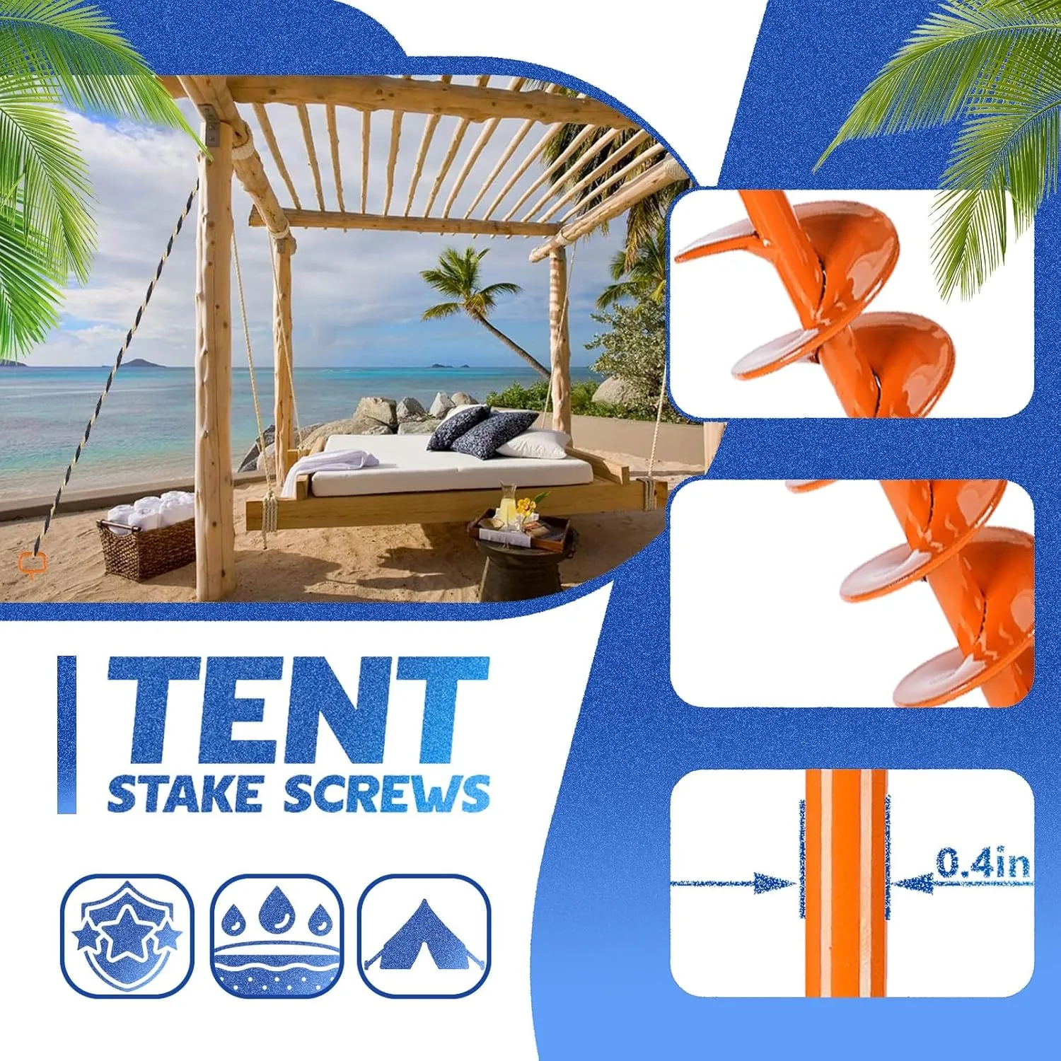 2025 Heavy Duty Ground Anchors Screw in - Tent Stakes Heavy Duty, Orange Spiral Stakes for Trampoline, Camping & Hard Ground, Mobile Home Anchors (6PCS,15in)