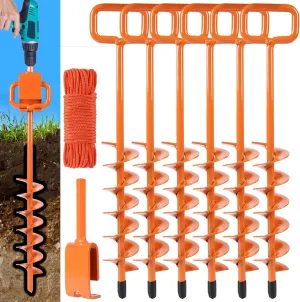 2025 Heavy Duty Ground Anchors Screw in - Tent Stakes Heavy Duty, Orange Spiral Stakes for Trampoline, Camping & Hard Ground, Mobile Home Anchors (6PCS,15in)