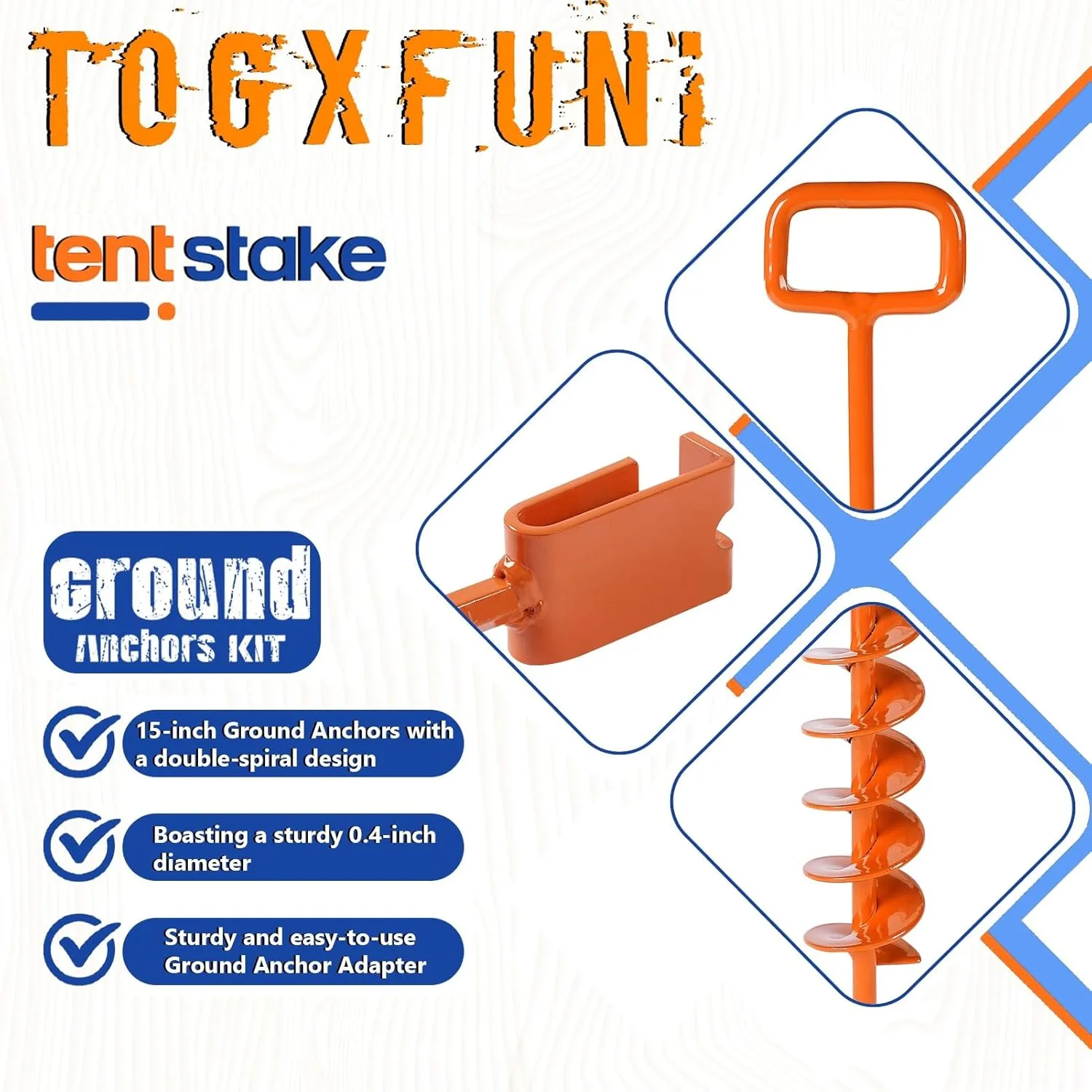 2025 Heavy Duty Ground Anchors Screw in - Tent Stakes Heavy Duty, Orange Spiral Stakes for Trampoline, Camping & Hard Ground, Mobile Home Anchors (6PCS,15in)