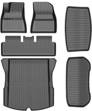 2025 New Version Tesla Model 3 Highland Floor Mats Custom Fit All Weather TPE Cargo Liner Cargo Trunk Accessories,Compatible 2021-2024 Tesla Model 3 （2025 Model 3 Full Floor Mat Kit Set of 6