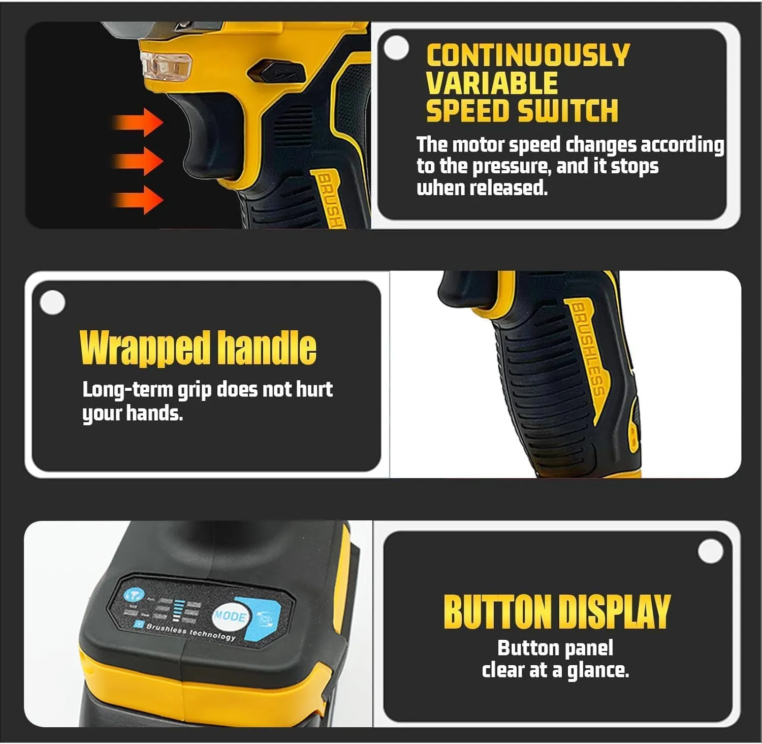20V MAX Cordless Impact Wrench Kit,1/2" Brushless Motor High Torque Impact Gun,4000mAh Battery and Charger Included,Variable Speed