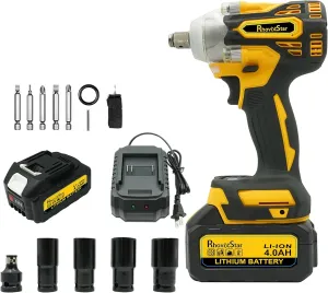 20V MAX Cordless Impact Wrench Kit,1/2" Brushless Motor High Torque Impact Gun,4000mAh Battery and Charger Included,Variable Speed
