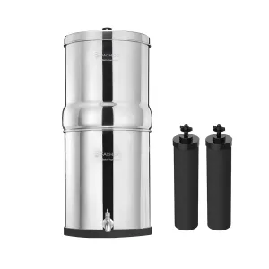 2.25G Stainless Steel Gravity-Fed Water Filter System with 2 Black Purification Filter and Metal Spigot, NSF/ANSI 42 Certification, Reduces up to 99% of Chlorine, for Home, Camping, Outdoor