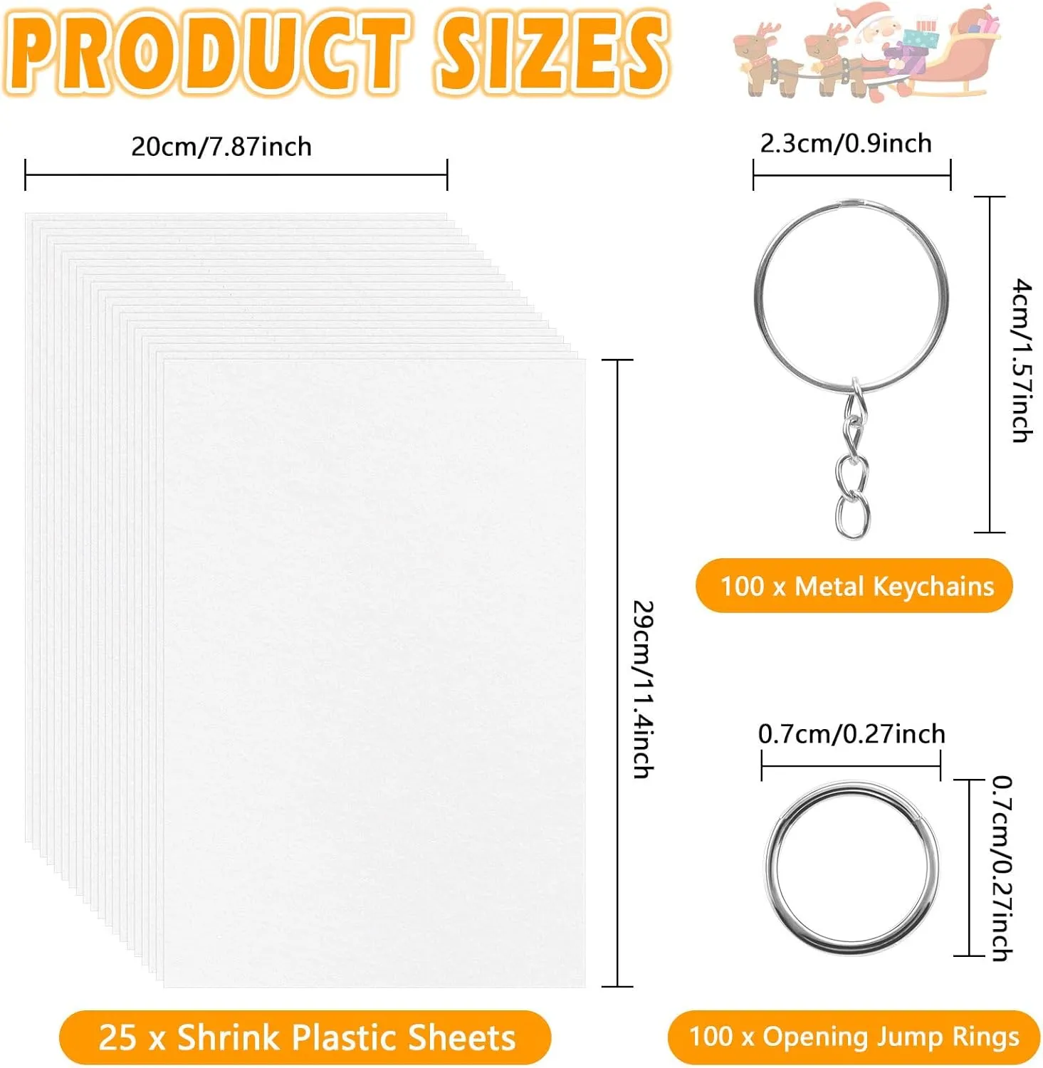 225PCS Shrinky Dink Sheets Keychains Kit,Shrink Plastic Sheets Kit with 25PCS Shrinky Dink Paper,100PCS Keychains and Open Iron Ring for Kids Creative Craft Marking, Handprint（7.87 x11.4inch/20x29cm）