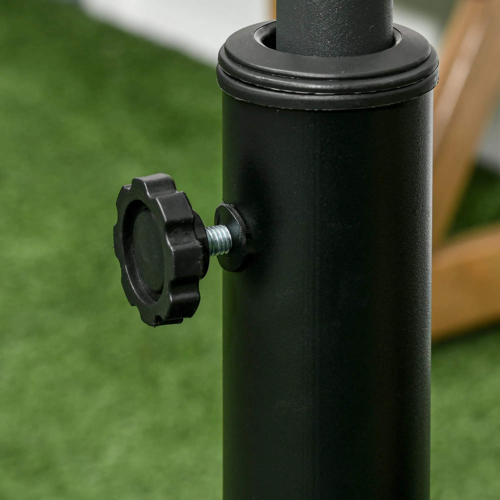 23.5kg Resin Garden Parasol Base with Wheels and Retractable Handles, Round Outdoor Market Umbrella Stand Weight for Poles of Φ38mm to Φ48mm, Black