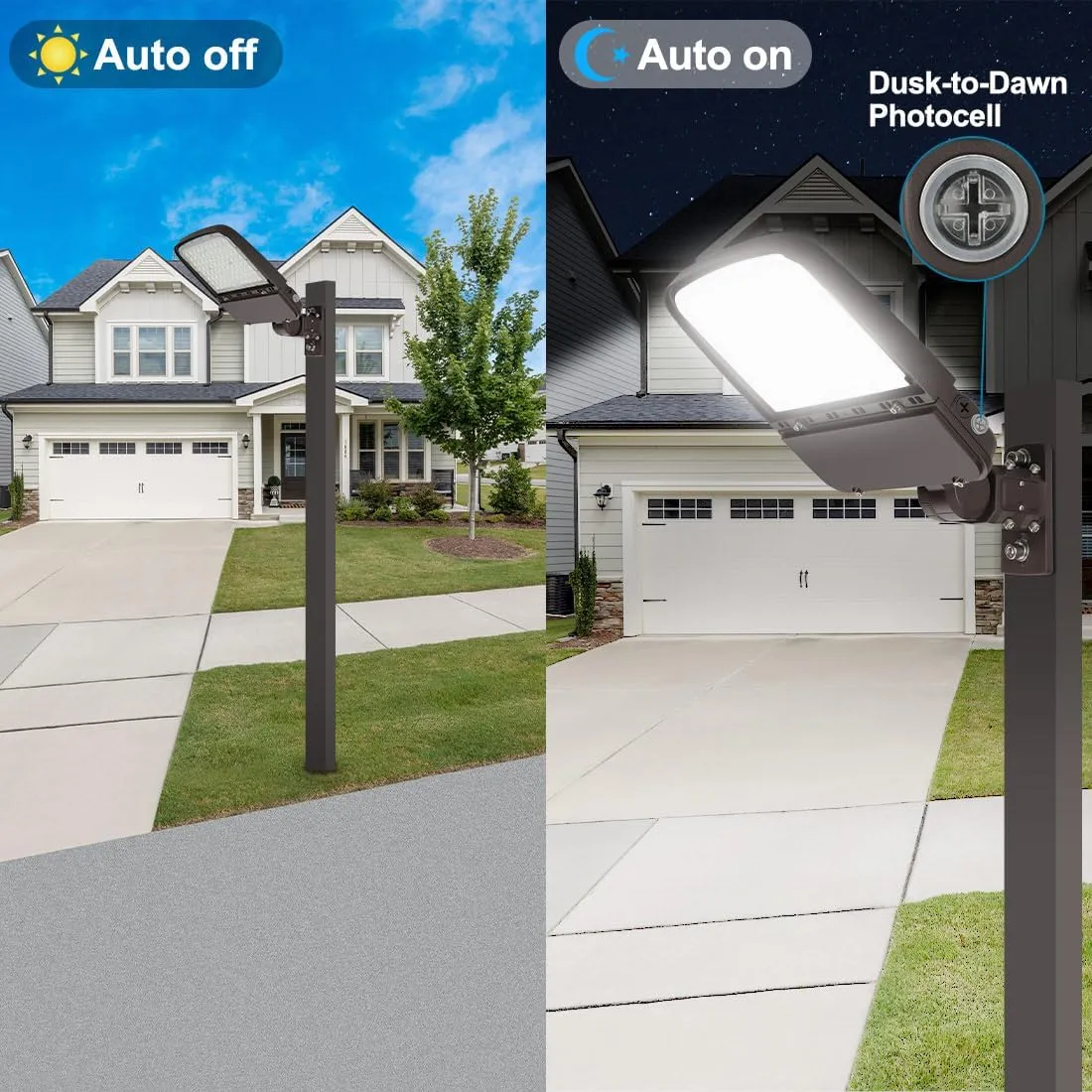 240W LED Parking Lot Light with Photocell, Commercial Outdoor Pole Lights with Slip Fitter & Arm Mount in 1, 36000LM 5000K 100-277V IP65 Dimmable, 240W/200W/150W Power Selectable, ETL