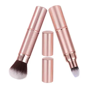 2pcs Retractable Makeup Brush Portable Dual-ended Foundation Blush Applicators with Protective Cap for Travel Office and Parties Versatile Cosmetics Tool