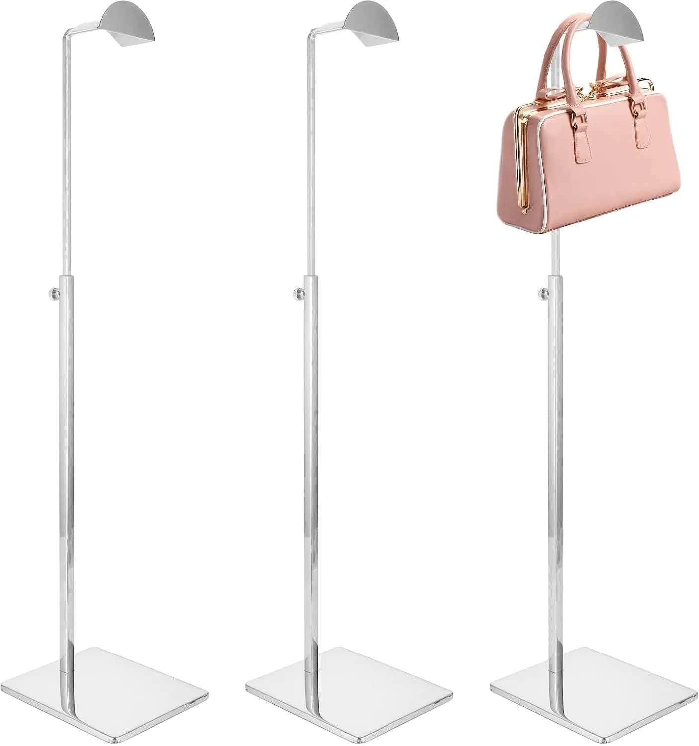 3 Pack Stainless Steel Purse Display Stand, 16-30 Inch Adjustable Handbags Display Stand, Adjustable Height Display Stand Rack for Shoulder Bag Handle Satchel Purse Handbags Wallet