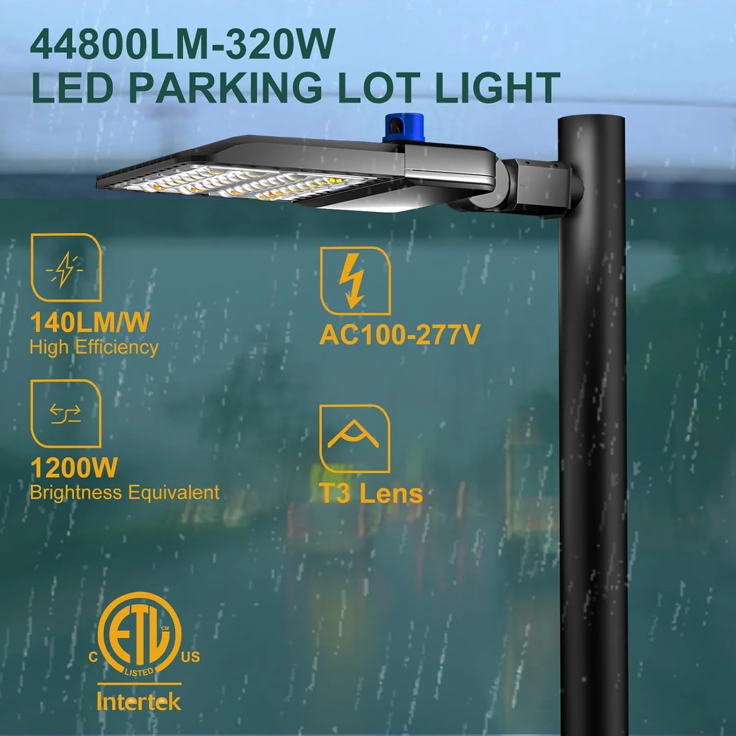 320W LED Parking Lot Area Lights 48000Lm(150LM/W) 5000K Adjustable Slip Mount Parking Lot Light with Smart Photocell IP65 Waterproof ETL Listed LED Pole Light 6KV SPD 7 Yrs Warranty-2Pack