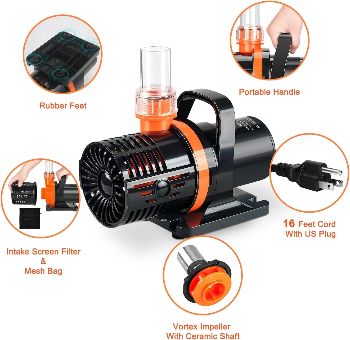 3400GPH Pond pump,Submersible Water Pump,high lift waterfall pump,with barrier bag, used as fountain pump outdoor,for Koi Pond Statuary Aquarium 22FT Max Lift 140W
