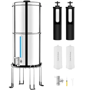 3.5 Gallon Gravity Water Filter System with 3 Stage 0.001μm Ultra-Filtration, Stainless Steel Water Filtration System, Include 3 Filters, Metal Stand&Spigot, Reduce 99.99% Chlorine - 2025 Upgraded