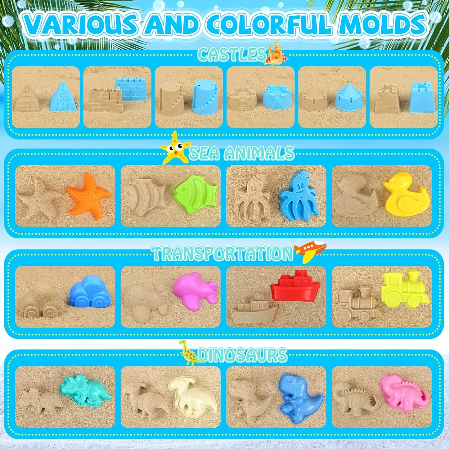 35-Piece Beach Fun Bundle for Kids: Sandcastle Building Kit with 3 Toy Trucks, Foldable Buckets, Dino Molds, Shovels & Travel Storage Bag - Portable Sand Play Set for Boys Girls Ages 3-8