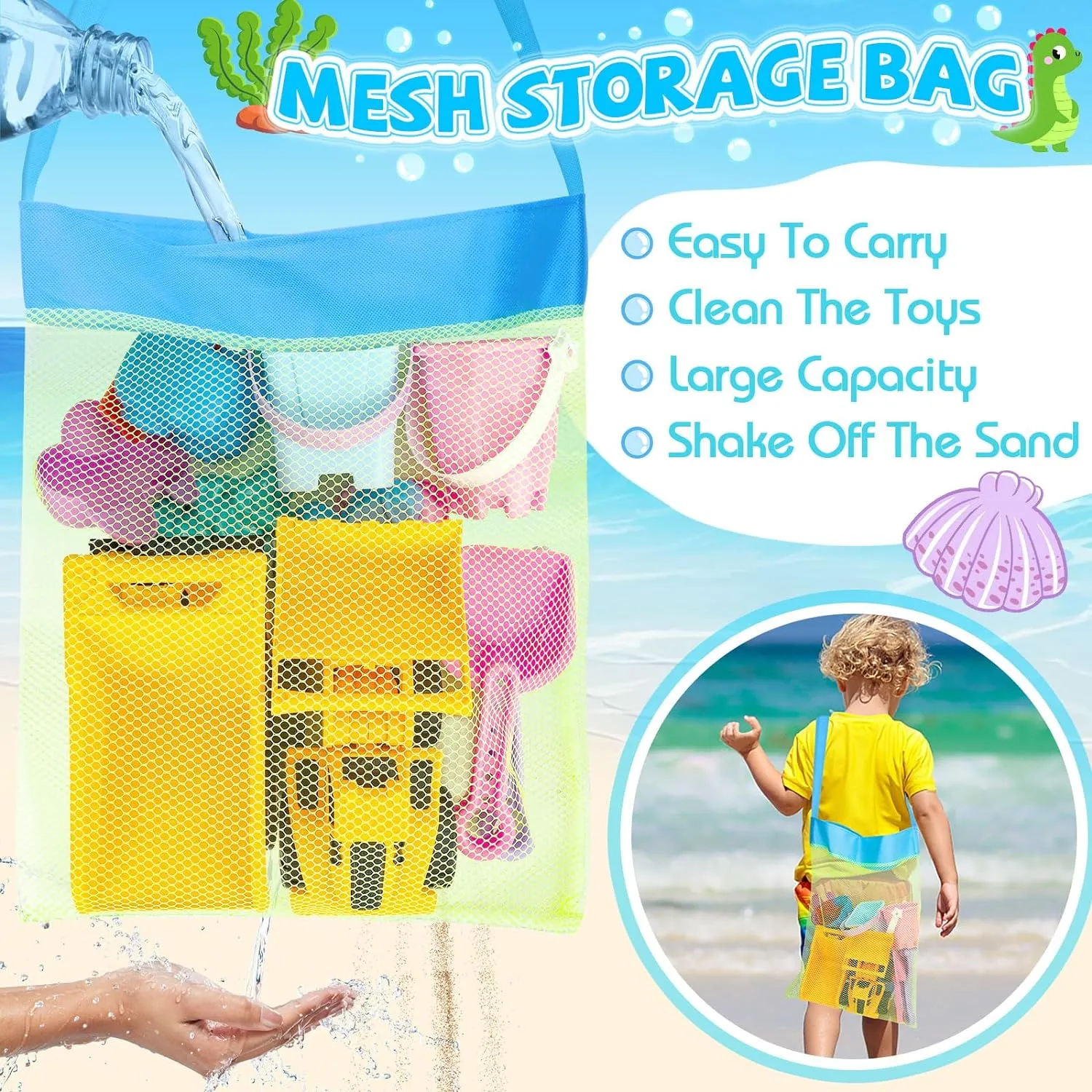 35-Piece Beach Fun Bundle for Kids: Sandcastle Building Kit with 3 Toy Trucks, Foldable Buckets, Dino Molds, Shovels & Travel Storage Bag - Portable Sand Play Set for Boys Girls Ages 3-8