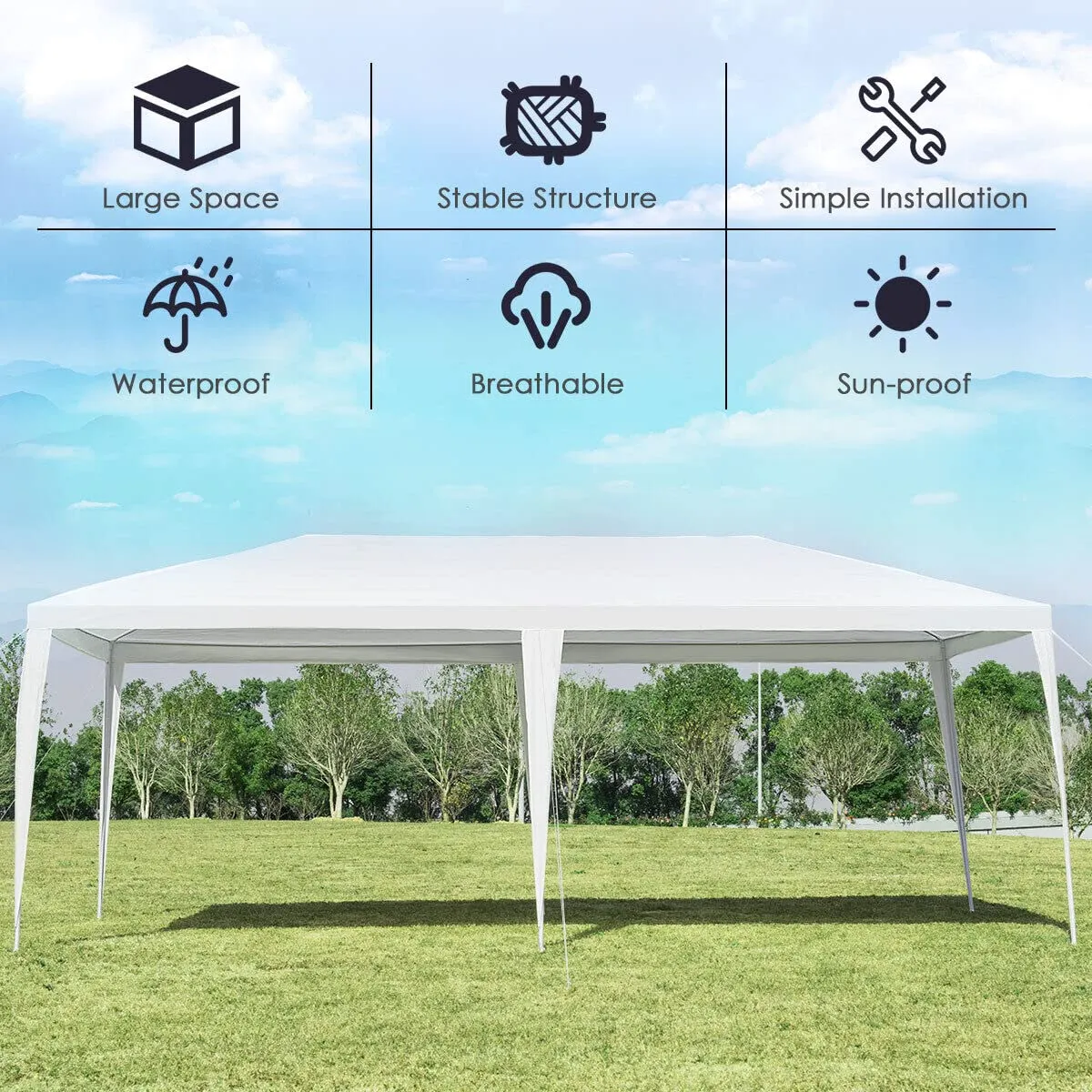 3m x 6m Canopy Tent, Waterproof Wedding Canopy with Wind Rope, Outdoor Shelter Pavilion for Parties Commercial Activity Camping