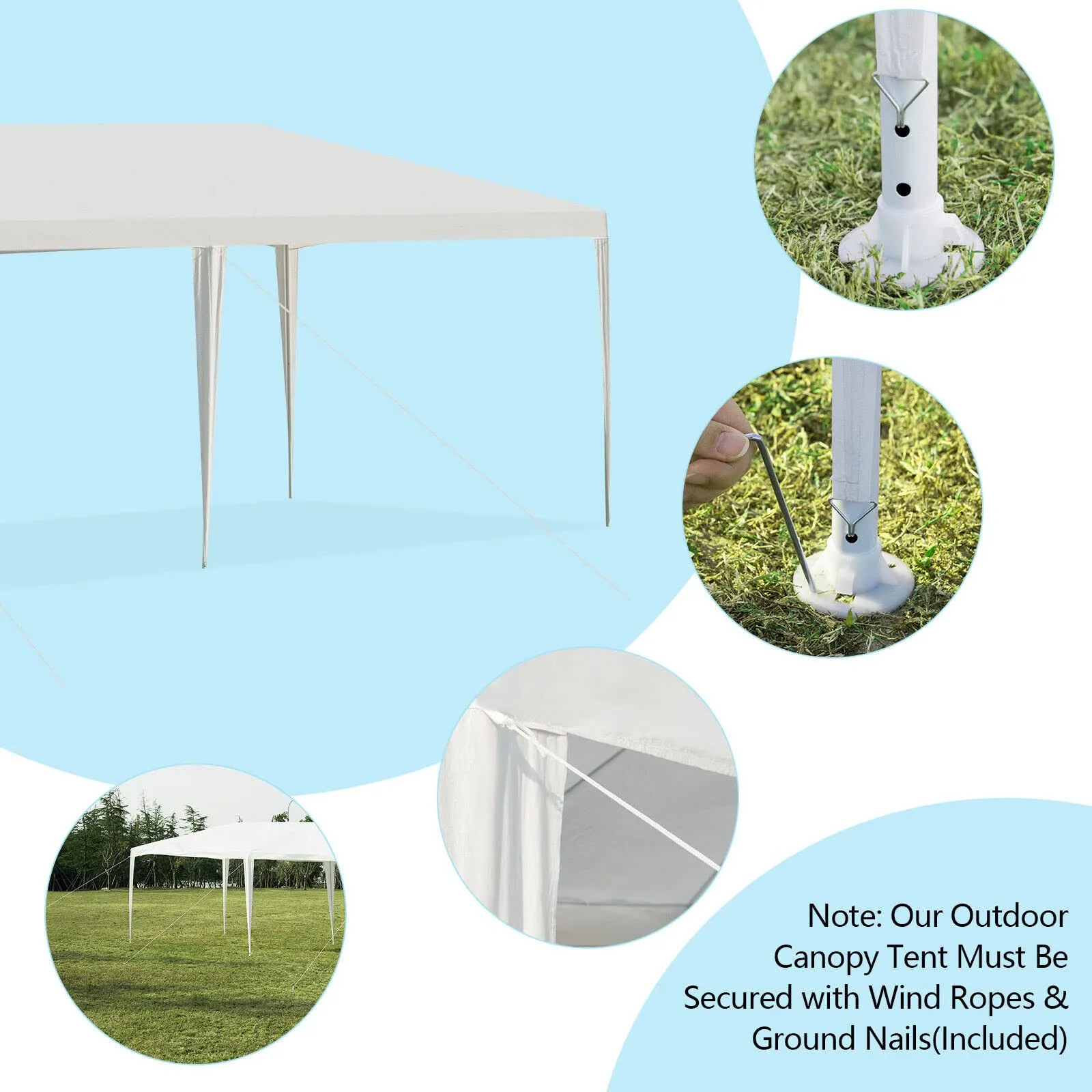 3m x 6m Canopy Tent, Waterproof Wedding Canopy with Wind Rope, Outdoor Shelter Pavilion for Parties Commercial Activity Camping